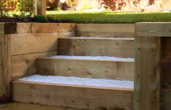 garden wooden sleeper steps, 